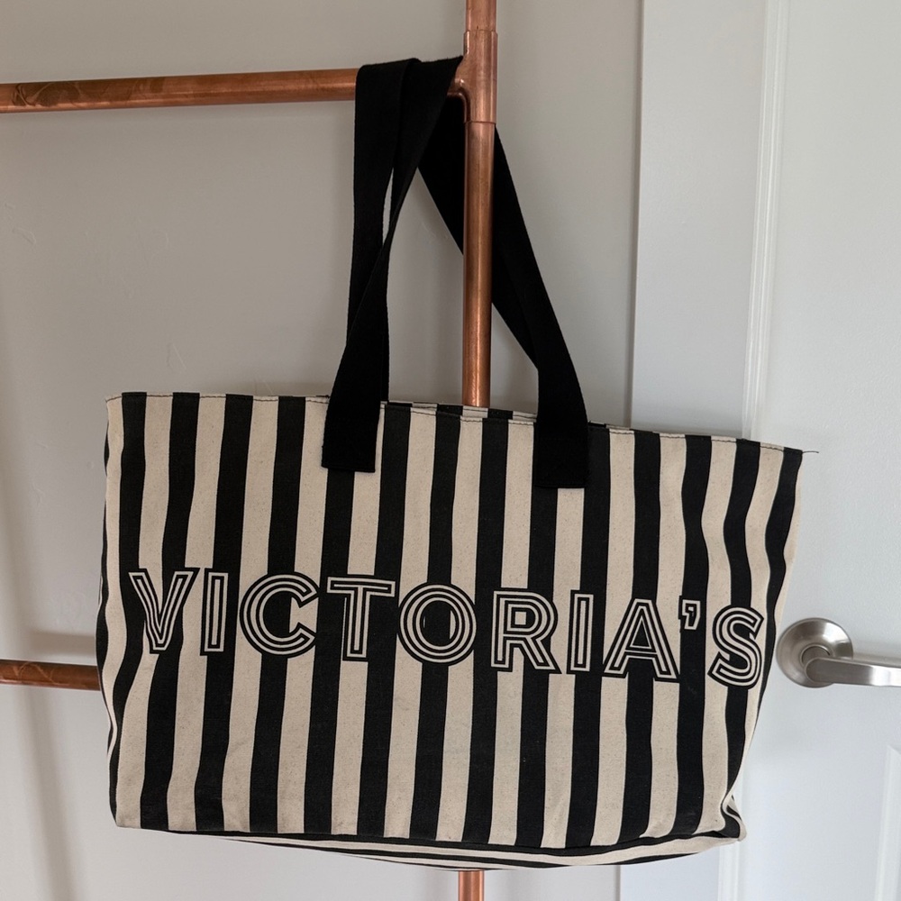 Victoria Secret Bold Striped Tote in Black and Cream
